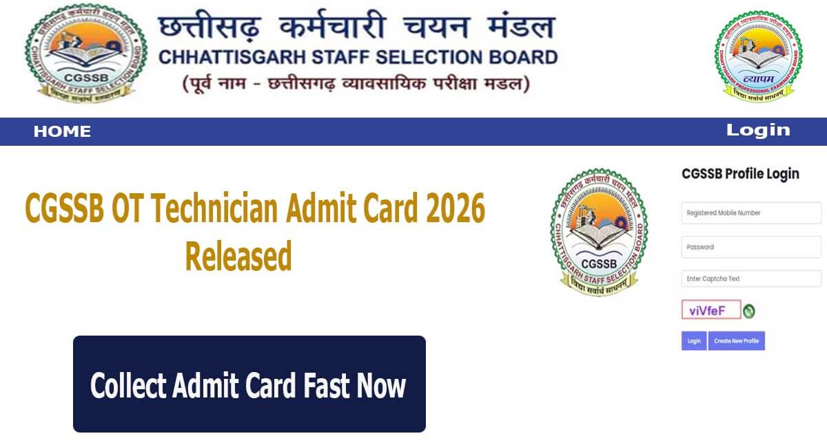 CGSSB OT Technician Admit Card 2026