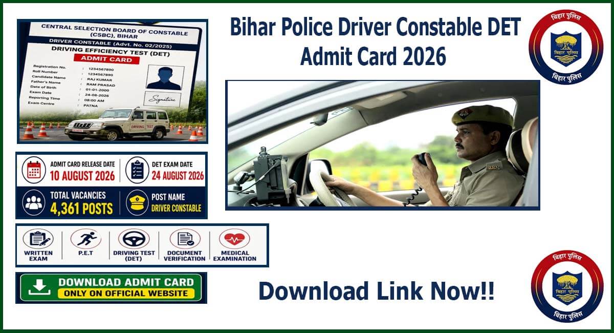 CSBC Bihar Police Driver Constable DET Admit Card 2026