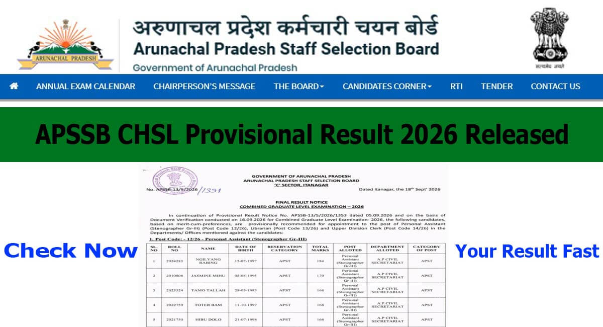 APSSB CHSL Provisional Result 2026