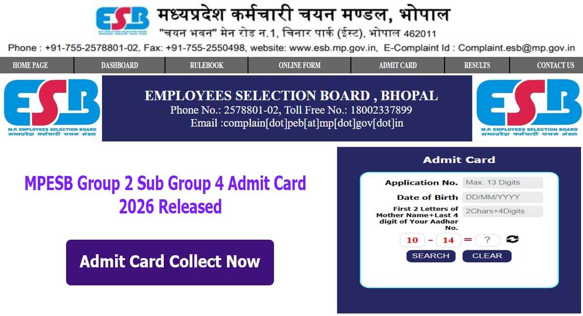 MPESB Group 2 Sub Group 4 Patwari and Other Post Admit Card 2026