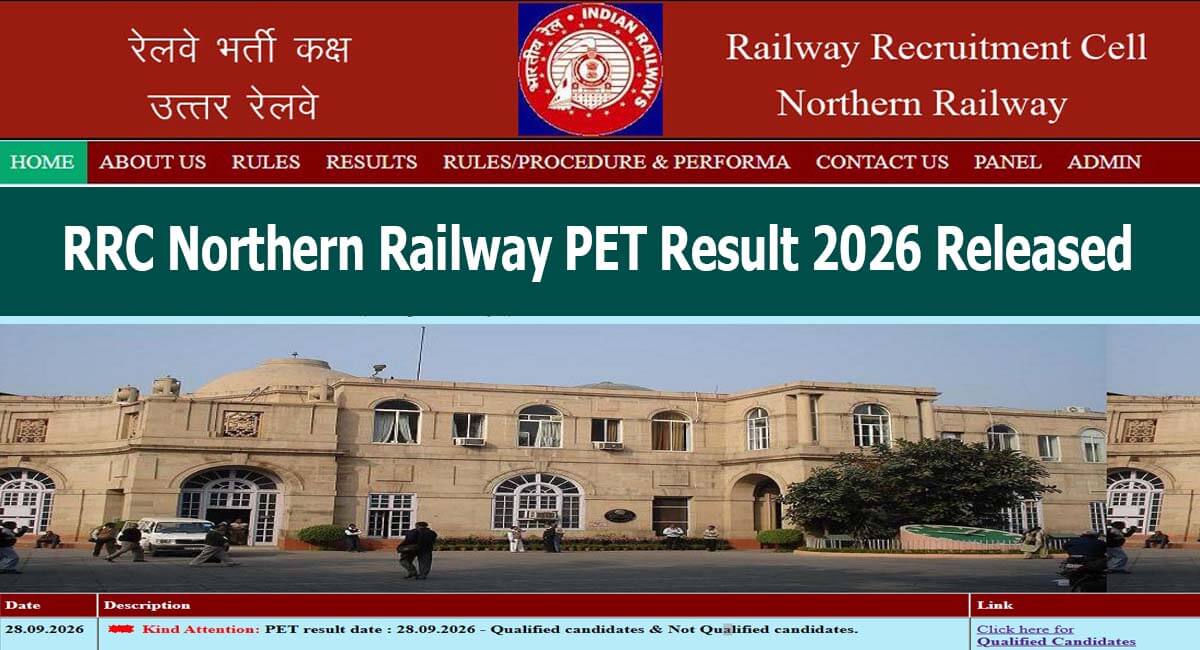 RRC Northern Railway PET Result 2026