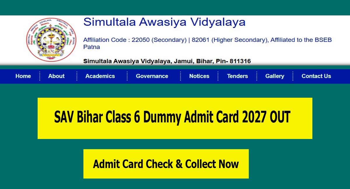 SAV Bihar Class 6 Dummy Admit Card 2026