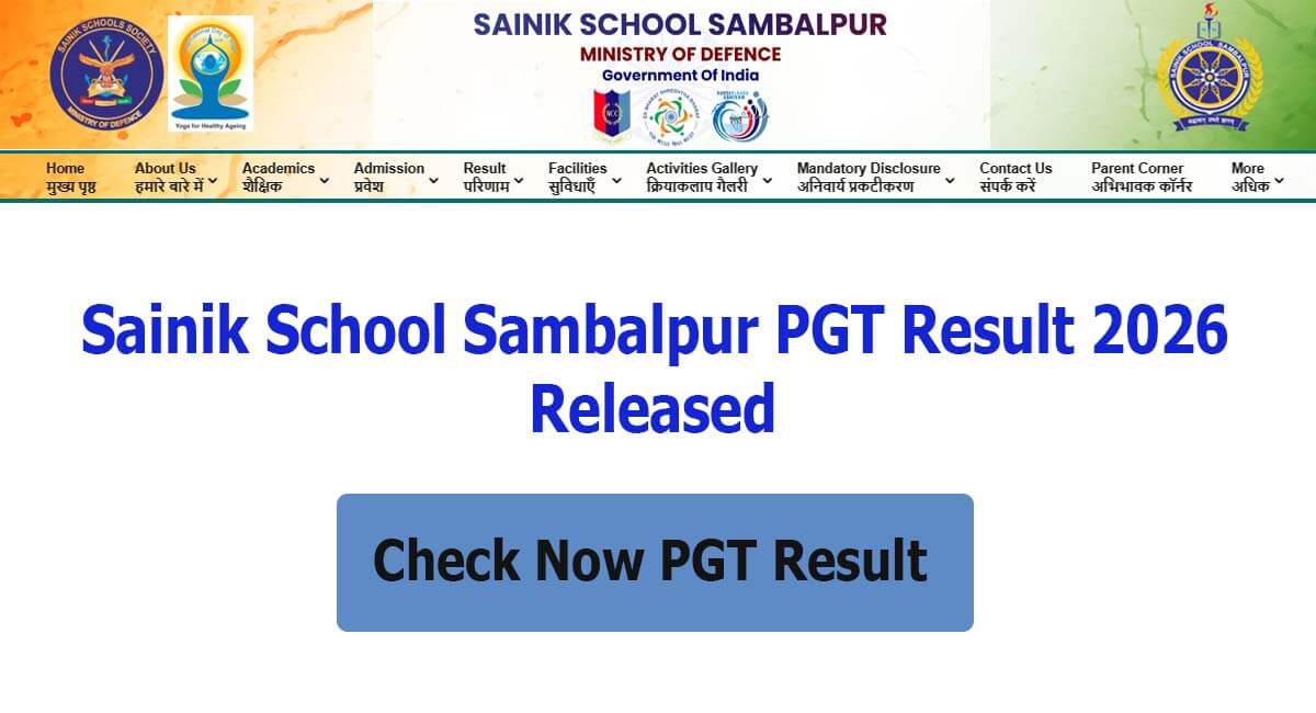 Sainik School Sambalpur PGT Result 2026