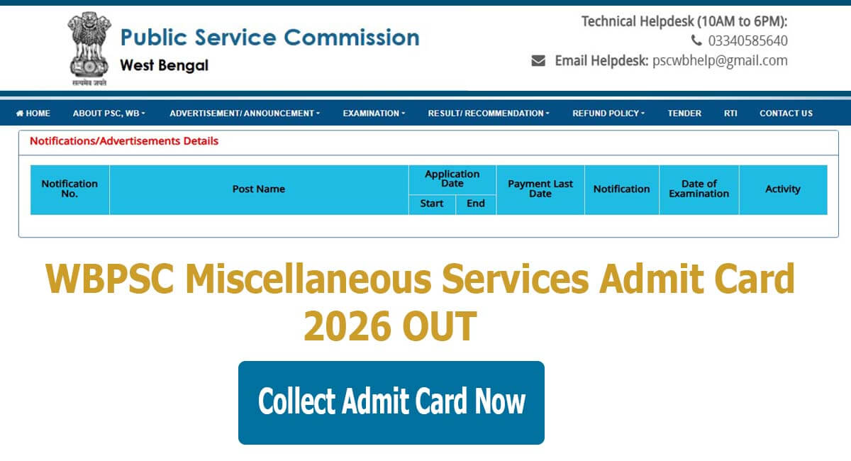 WBPSC Miscellaneous Services Admit Card 2026