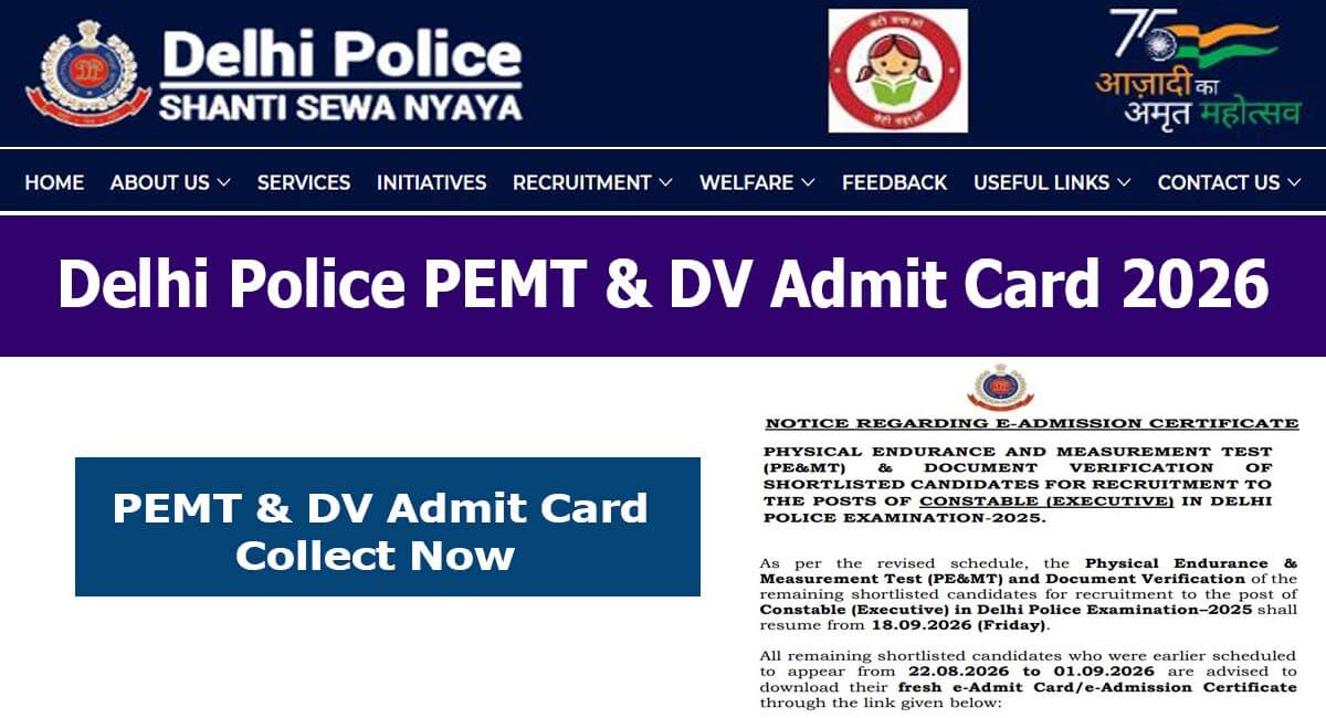 Delhi Police PEMT and DV Admit Card 2026