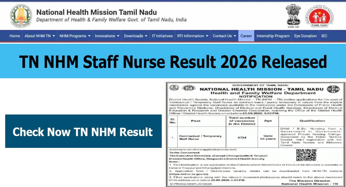 TN NHM Staff Nurse Result 2026